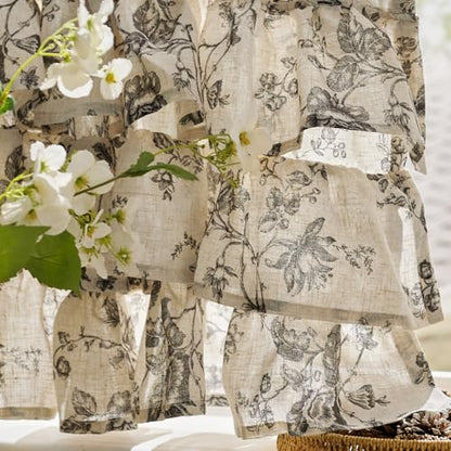 jinchan Amlie Ruffled Floral Valance Curtain 1 Panel 18 Inch Charcoal - color: Amlie Charcoal on Linen