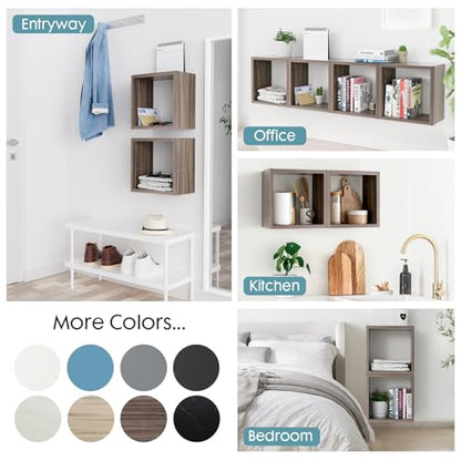 Kaboon Cube Floating Shelves Set2, Display Shelves Wall Mount 7.75" D x 12.5" W x 12.5" H, (Eucalyptus, Square 2 Cubes) - color: Eucalyptus, size: Square-Set2