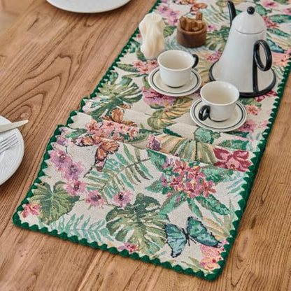 Monstera Botanical Floral Table Runner Green 12 x 71 Inch - color: Monstera Green, size: 12" x 71"