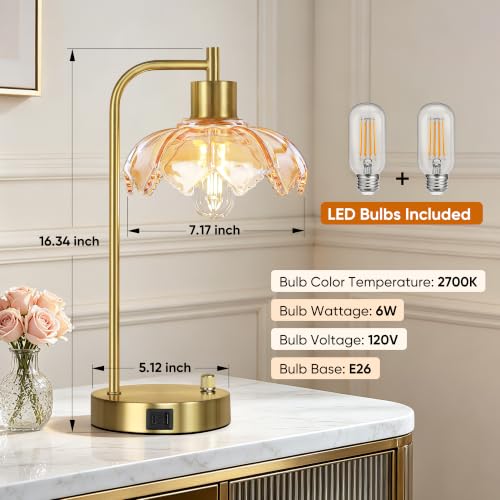 Glass Table Lamps Set of 2, Champagne Dimmable Bedside Lamps for Bedroom - color: Gold&‎Champagne-2