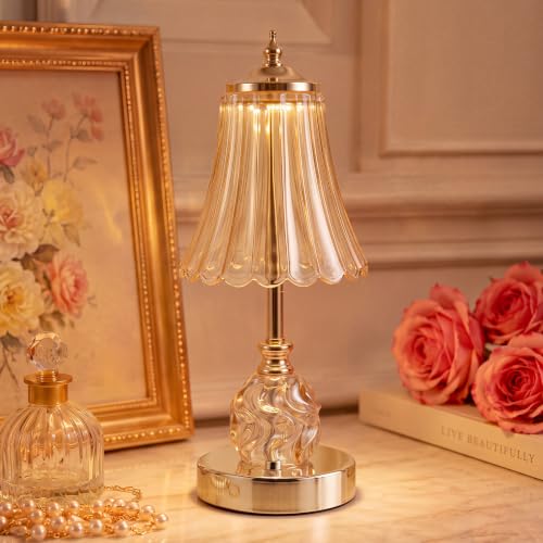 Flower Battery Operated Rechargeable Lamp Cordless, Skirt, Amber - color: Amber-Skirt