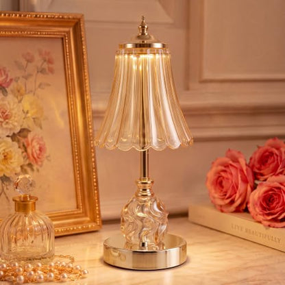 Flower Battery Operated Rechargeable Lamp Cordless, Skirt, Amber - color: Amber-Skirt