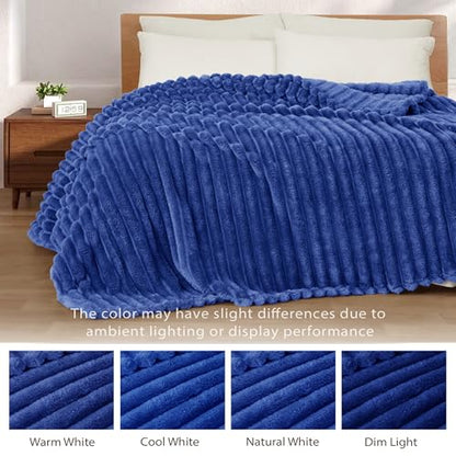 Exclusivo Mezcla Striped Fleece Throw Blanket for Couch, Sofa, Bed, 50"x60" - color: Cobalt Blue, size: Throw ( 50x60 IN )