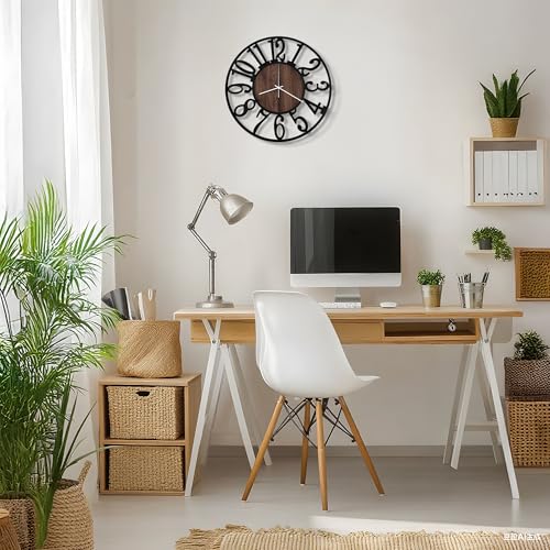 Maxstar 16" Silent Wall Clock – Battery Operated, Rustic Metal & Wood - color: Brown, size: 16 Inch