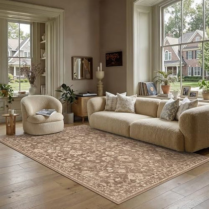 HUGEAR 5x7 Brown Neutral Area Rugs Washable Rug Carpet - color: Brown, size: 5' x 7' (Rectangular)