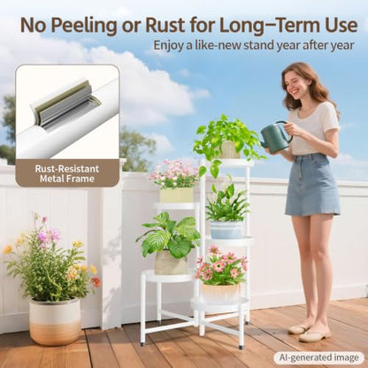 LASZOLA Plant Stand Indoor with 10 Inch Large Metal Tray, 5 Tier White - color: Snow White, size: 5 Tier