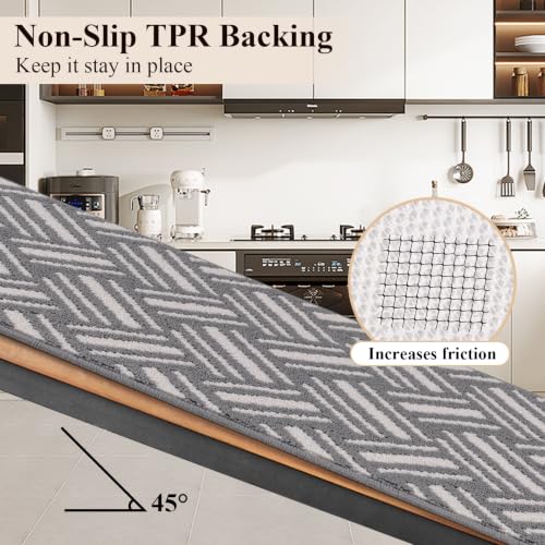 U'Artlines 3-Piece Kitchen Rug Set Basketweave Geometric Floor Mats - color: Basketweave Grey