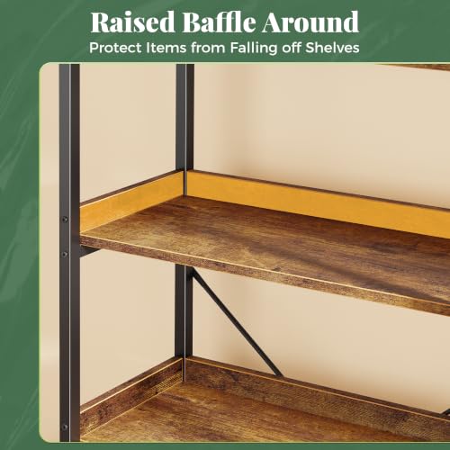 Huuger 4 Tier Bookshelf with 8 Open Shelves and Raised Baffle, Rustic Brown - color: Rustic Brown, size: 4 Tier