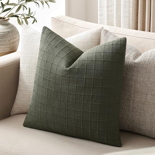 ZeeMart 2Pk Heavy Weight Artisanal Grid Pillow Covers 22x22in Army Green - color: Army Green, size: 22" x 22" (Pack of 2)