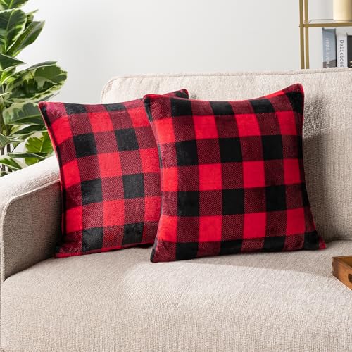 PAVILIA Buffalo Plaid Red Decorative Throw Pillow Covers 18x18 Set of 2 - color: Checkered Red, size: 18" x 18" (Pack of 2)