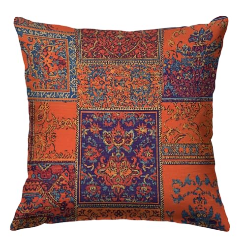 Vintage Turkish Pattern Throw Pillow Covers 18x18 Inch, Moroccan Design Double-Sided Printed Pillowcase, Farmhouse Couch Decor Gift for Sofa Bedroom Living Room (Orange)