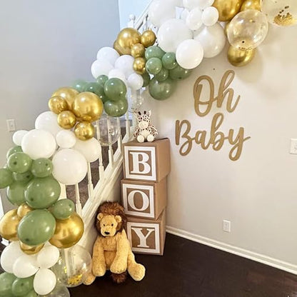 12 Inch Sage Green Gold Balloons for Safari Woodland Baby Shower Birthday - color: Sage Green White