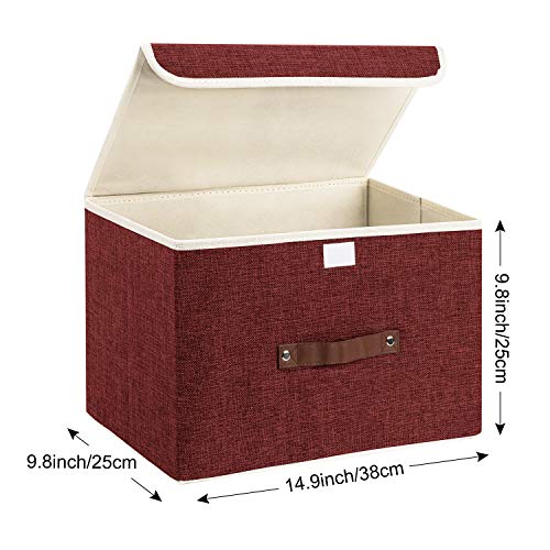 TYEERS Collapsible Storage Boxes, Washable Fabric Storage Bins with Lids, 14.9x9.8x9.8 inches, 2 Pack, Red Wine - color: Red Wine, size: 2 pack