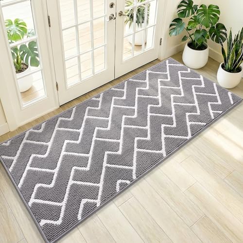 OLANLY Front Door Mat 59x20, Low-Profile Easy Clean Doormat, Grey - color: Grey, size: 59" X 20"