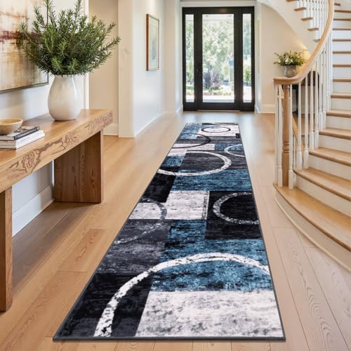 Yamaziot 2x10 Washable Modern Abstract Runner Rug Non-Slip for Hallways - color: Blue/Multi, size: 2x10ft