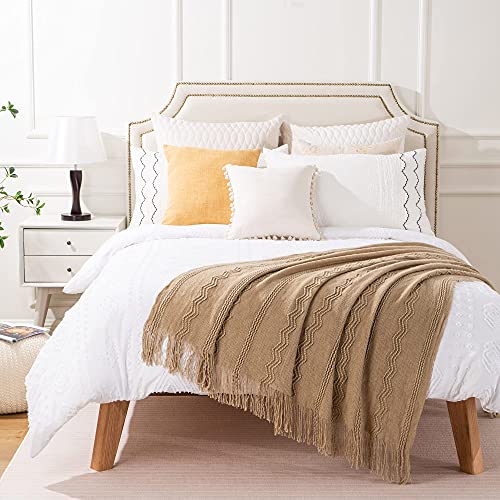 BATTILO HOME Tan Throw Blanket for Couch, 50"x60" - color: Tan, size: 50 x 60 in.