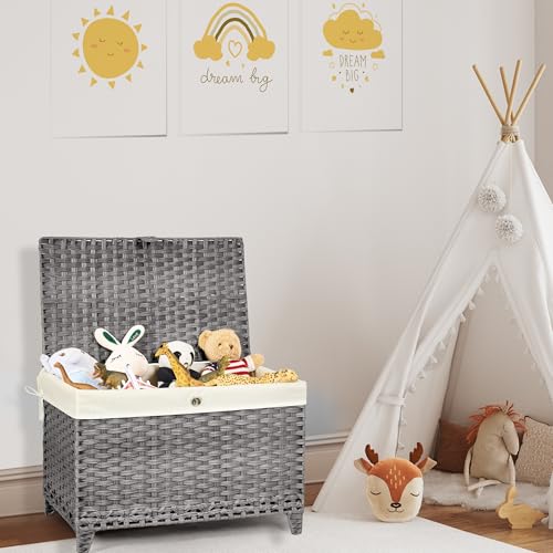 Wicker Storage Basket with Lid, 160L Shelf Basket with Removable Liner Bag - color: Grey, size: 160L