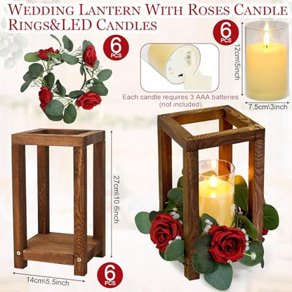 18 Pcs Wedding Wooden Lantern Centerpiece - color: Red, size: 6 Sets
