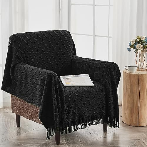 inhand Black Knitted Throw Blanket for Couch and Bed, 60"x80" - color: Black, size: 60"x80"