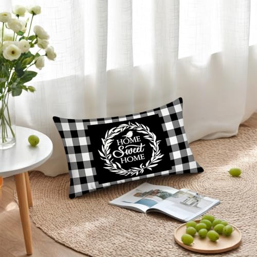 Black White Buffalo Plaid Throw Pillow Covers 12X20 Checkered - color: Plaid
