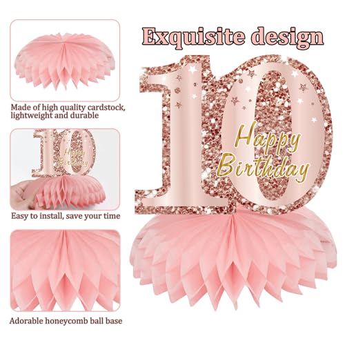 Turypaty Happy 10th Birthday Honeycomb Table Centerpieces Decorations Girls - style: Pink Rose Gold 10th