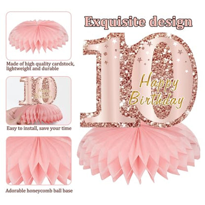 Turypaty Happy 10th Birthday Honeycomb Table Centerpieces Decorations Girls - style: Pink Rose Gold 10th