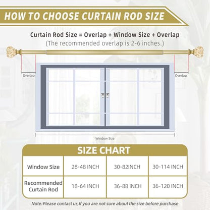 Gold Double Curtain Rod 28-48 Inch Heavy Duty Foil Resin Finial - color: gold, size: 28-48"