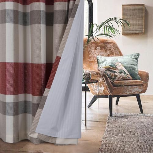 always4u 100% Blackout Plaid Curtains for Bedroom Living Room Woolen Look Black Tartan Grommet Thermal 2 Panels 45 * 63 Red Beige - color: Red Beige, size: 45"W x 63"L (Pack of 2)