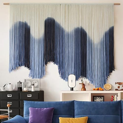 Macrame Wall Hanging Blue Large Hand-Dyed Ombre Fiber Tapestry 57"W*39"L - color: Blue