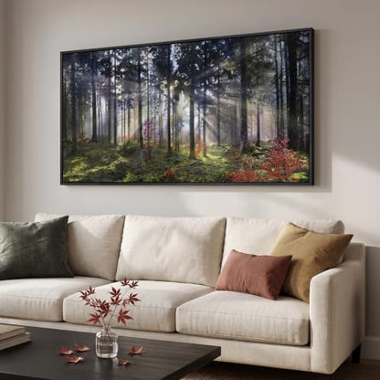 Large Framed Modern Forest Landscape Wall Art for Living Room, 60x30 Inch - color: Red Green