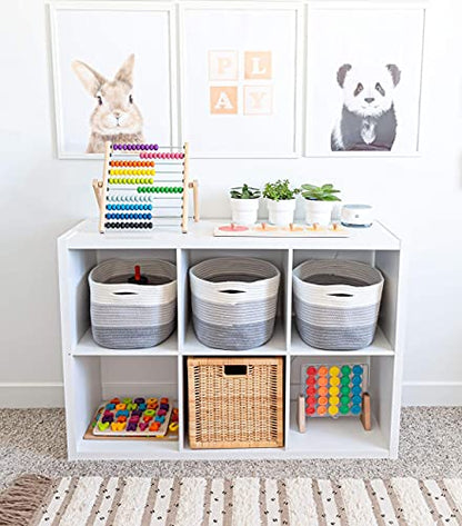 OrganiHaus Cotton Rope Baskets for Shelves, Set of 3, 15x9x10 - color: 3-toned Gray