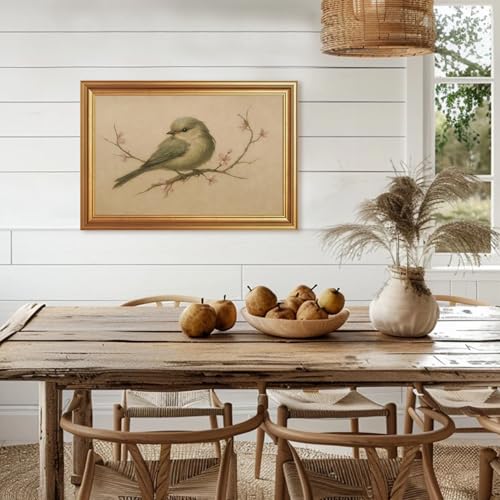 EJPFOGV Serene Bird on Branch Pink Floral Framed Canvas Wall Art 16x24 inch - color: Bird, size: 24"L x 16"W