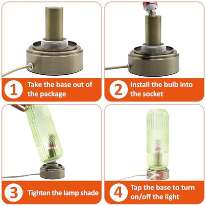 Buruis 11.6" Touch Dimmable Table Lamp with Ribbed Glass Shade, Light Green - color: Light Green