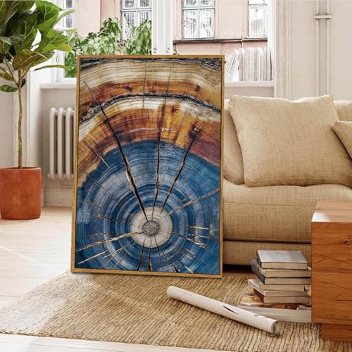 BingruiArt Faux Wood Tree Ring 02 Canvas Wall Art 24x36 Framed - color: Tree Ring - 03, size: 16"L x 12"W