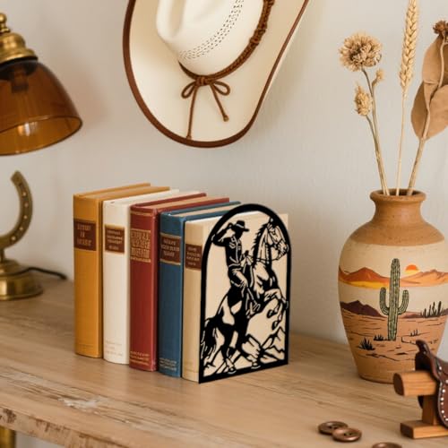Peacoblue 5.3"x4.3"x7.9" Metal Bookends, Heavy Duty Book Ends for Shelves - style: Cowboy Horse Riding