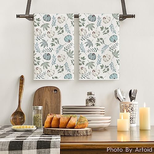 Artoid Mode Blue Leaves Fall Kitchen Towels Set of 2 18x26 Inch - color: Blue