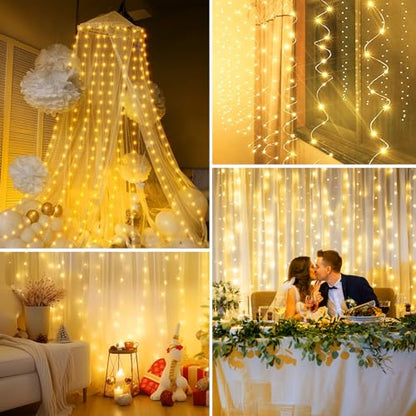Minetom Curtain Lights, 300 LED Dimmable Twinkle Fairy Lights, 8 Modes - color: Warm White, size: 2 Pack