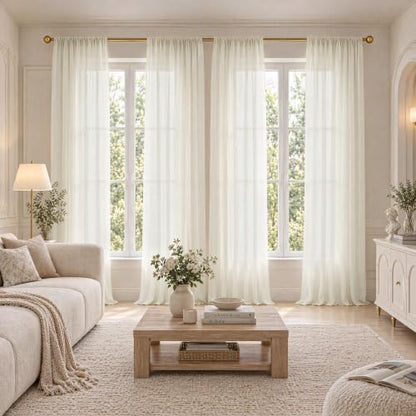 FMFUNCTEX Cream Sheer Curtains, 84 Inch, Rod Pocket, 4 Panels for Bedroom - color: Warm Cream, size: 52"W x 84"L (Pack of 4)