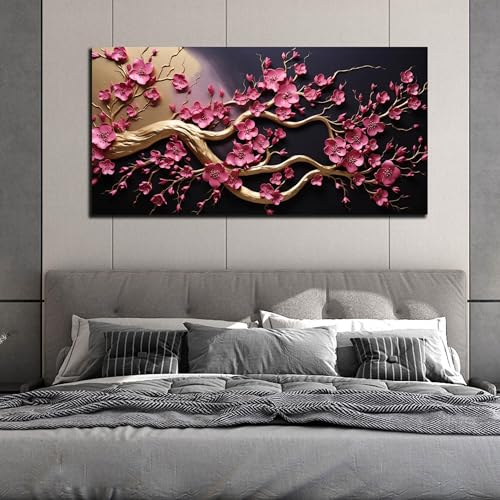 Ouzzlie Plum Blossom Wall Art Pink Art for Office - color: pink, size: 48"L x 24"W