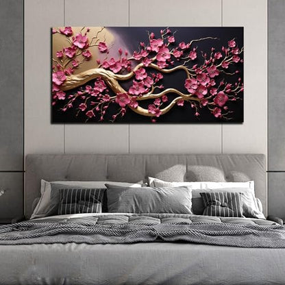 Ouzzlie Plum Blossom Wall Art Pink Art for Office - color: pink, size: 48"L x 24"W