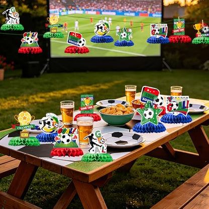 Soccer Honeycomb Centerpieces - 9PCS Soccer Party Decorations, Soccer Game Party Supplies Table Decor for Birthday, 2026 International Soccer Match - style: Soccer