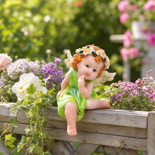 XJar Resin Garden Fairy Figurine, Sitting Hand Painted Yard Decor Statue - color: Fairy - Sitting Posture