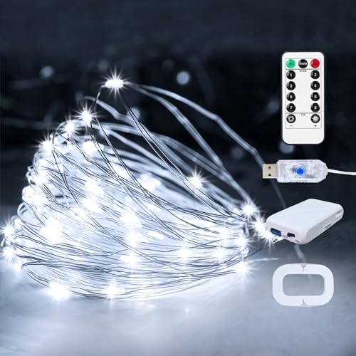 2Pack USB Plug in Fairy String Lights,16ft 50 LED Copper with Remote and Timer, 8 Modes Waterproof Twinkle String Lights Battery Powered for Bedroom Indoor Party Wedding Christmas Decoration - color: White, size: 2 Pack