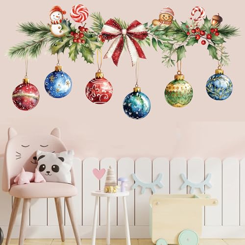 Merry Christmas Wall Decals Hanging Xmas Ball Wall Stickers Window Decor