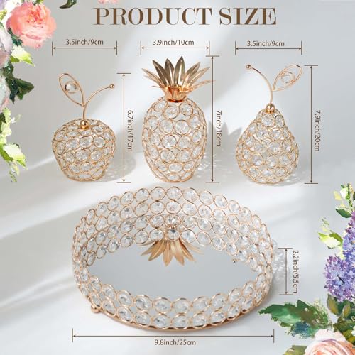 Elegant Decorative Trays & Crystal Fruit 4pcs Set, Crystal Tea Light Holder - Wedding Centerpieces for Holidays, Home Table Decorations, Fruit Displays and Candle Holders (Gold, Round Set of Four) - color: Gold, size: Round