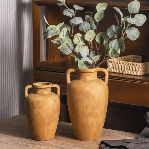 Ceramic Vase with 2 Handles, 11.41 Inch Rustic Farmhouse Vase - color: 103-2-11.4in