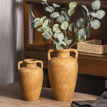 Ceramic Vase with 2 Handles, 11.41 Inch Rustic Farmhouse Vase - color: 103-2-11.4in