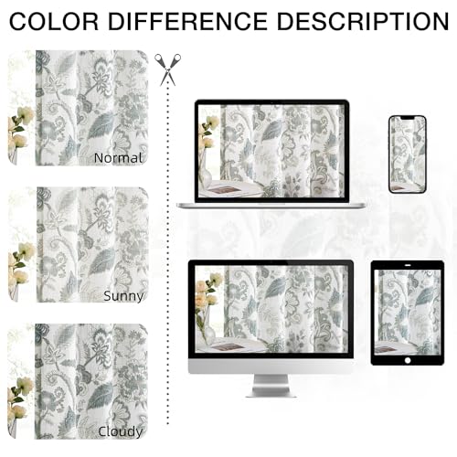 Kayne Studio Blue Grey Jacobean Floral Rod Pocket Semi Sheer Curtains 90" L - color: Blue Grey, size: 52"W x 90"L (Pack of 2)