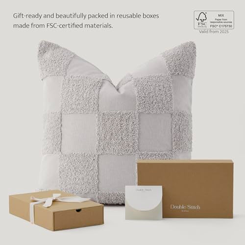 Double Stitch 100% Cotton Boho Checkered Throw Pillow Covers, Winter Sky - color: Winter Sky, size: 20" x 20" (Pack of 1)