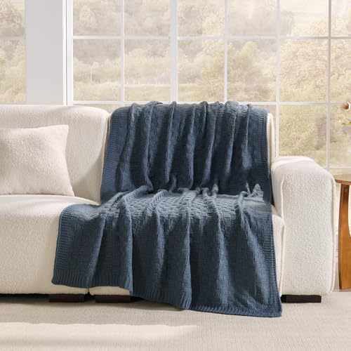 Dusty Blue Throw Blanket, Cute Checkerboard Knit, 50x60 Inches - color: Check-dusty Blue, size: 50"x60"